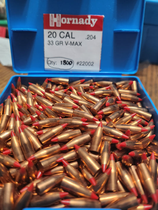 20 caliber 33gr Hornady V-Max bullets